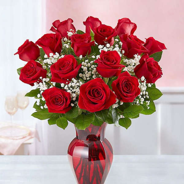 Love You Always 18 Red Roses in Red Vase