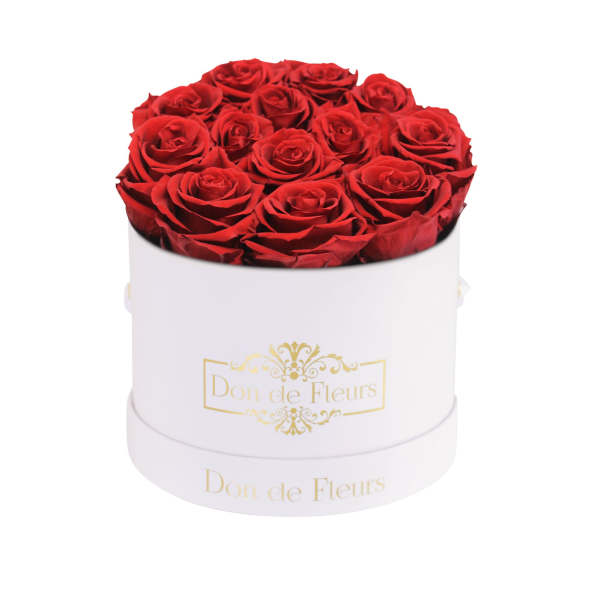 Small Round Preserved Rose Box-White Classic Box-Red
