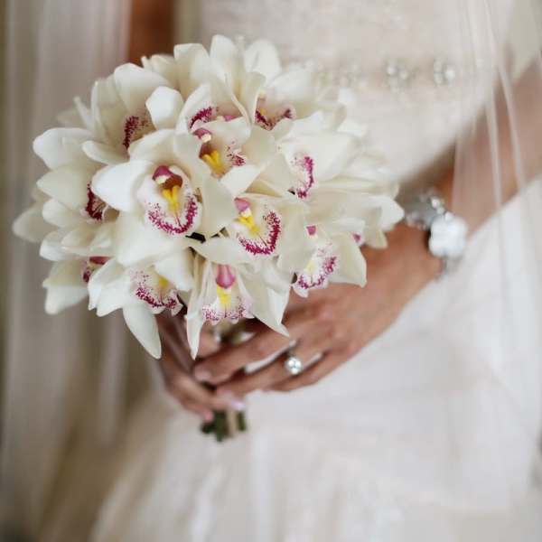 "I Do" White Orchid Bouquet