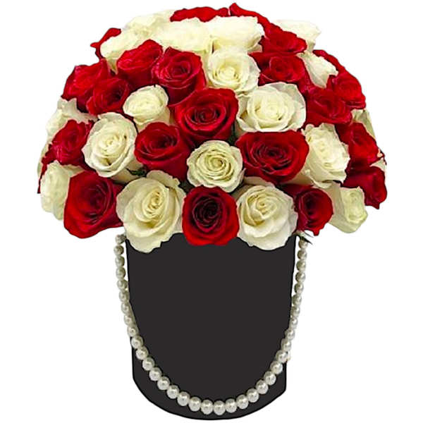 Red and White Roses Cylinder Box Arrangement