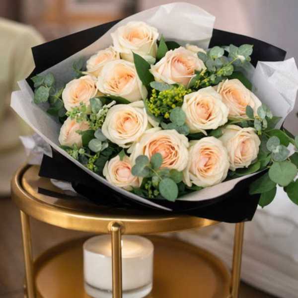 Garden Rose Sympathy Arrangement – 24 Roses with Greenery