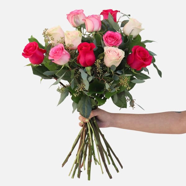 1 Dozen Multi Color Pink Roses in a Bouquet