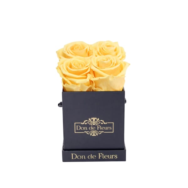 Petite Black Square Preserved Rose-Yellow