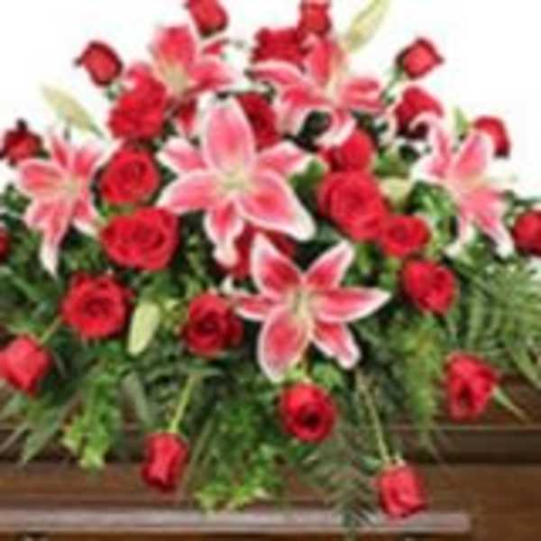 Rose and lily casket spray