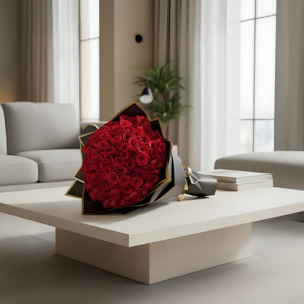 25 red rose wrapped bouquet