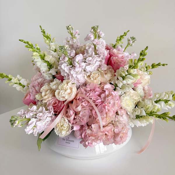 Blushing Hydrangeas & Roses Vase