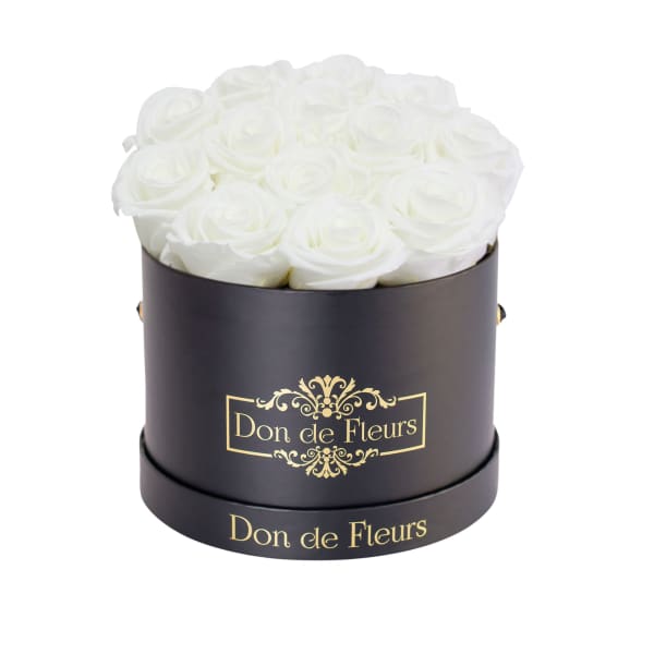 Small Round Preserved Rose Box-Black Classic Box-White