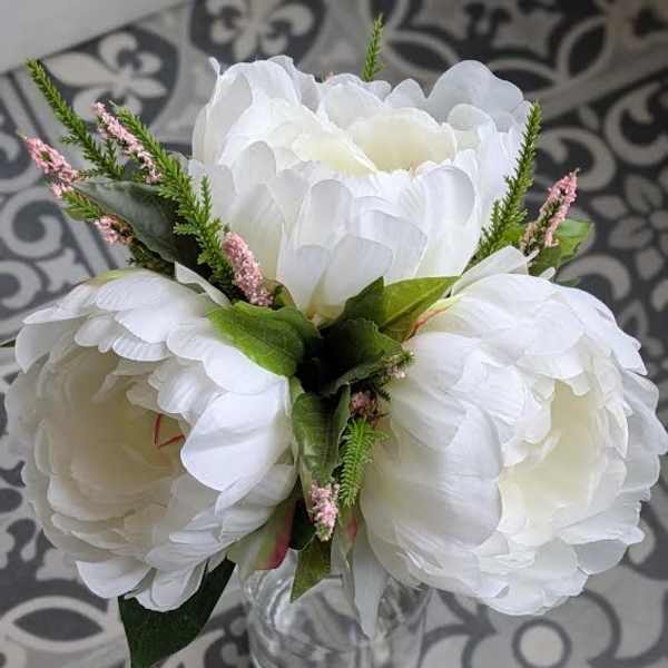 White Peony Silk Hand Tie Bouquet (Vase Not Included)