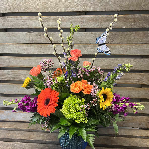 Bright Designer's choice in ASST COLORED beaded glass vase