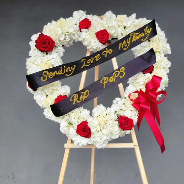 White & Red Standing Funeral Heart