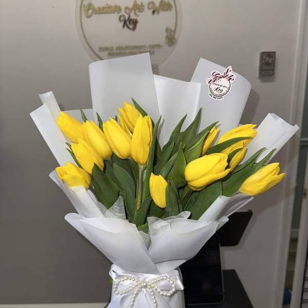 elegant detail of yellow tulips