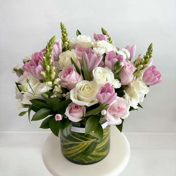 Pink and White Roses Vase