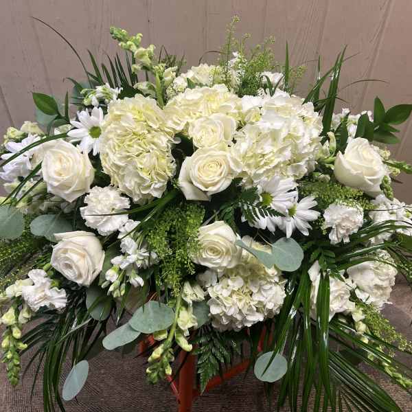 All white casket spray