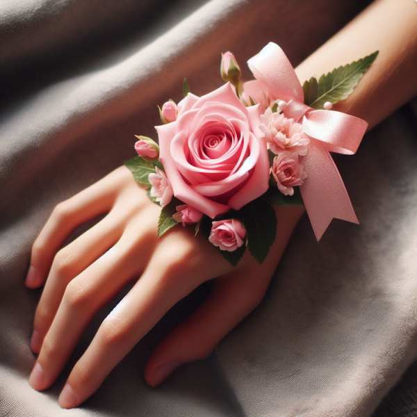 Traditional Pink Wrist Corsage and Boutonniere Set