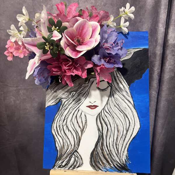 Lady in the hat Faux flowers Art