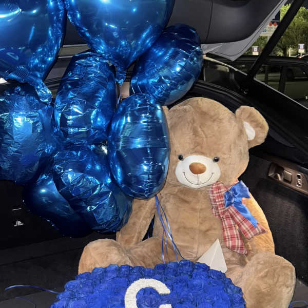 Oso de peuche con caja de corazon gigante