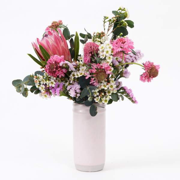 Pink Mason Jar Vase With Pink Arrangement