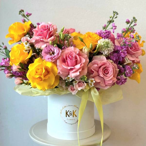 French Hat Box Yellow and Pink