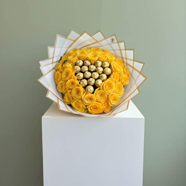 Yellow Roses with Chocolate Heart
