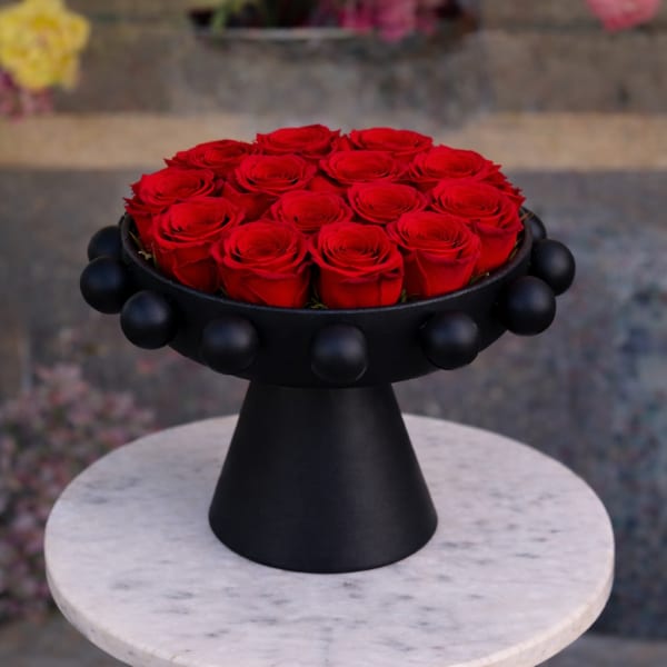 Eternal Red Roses in Luxury Black Vase