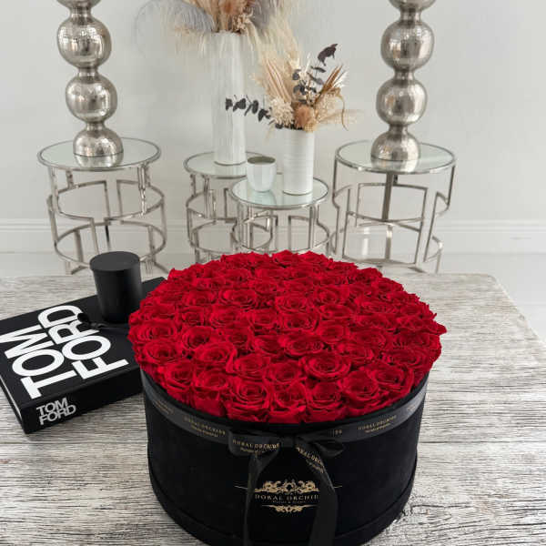 Luxury Red Preserved Roses Velvet Box