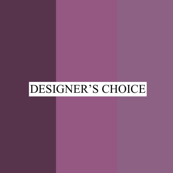 Graphic with vertical purple stripes and the words DESIGNER'S CHOICE in the center