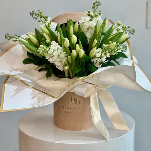 Tulips in a box - white