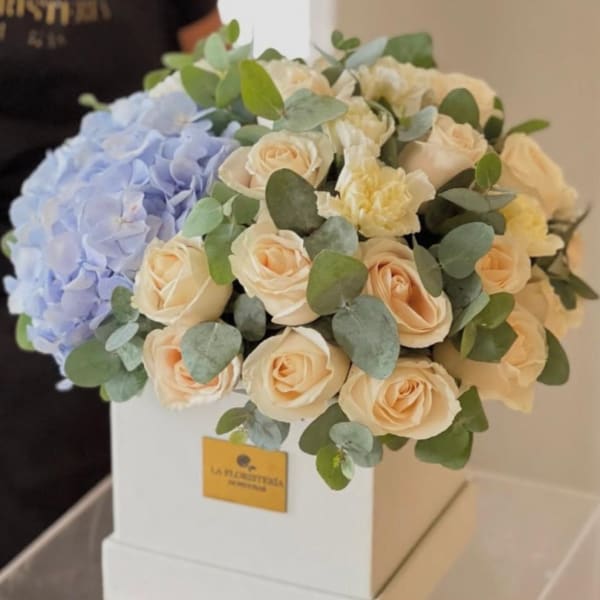 Elegant Ivory Roses and Hydrangea Luxury Box Flower Delivery San Antonio