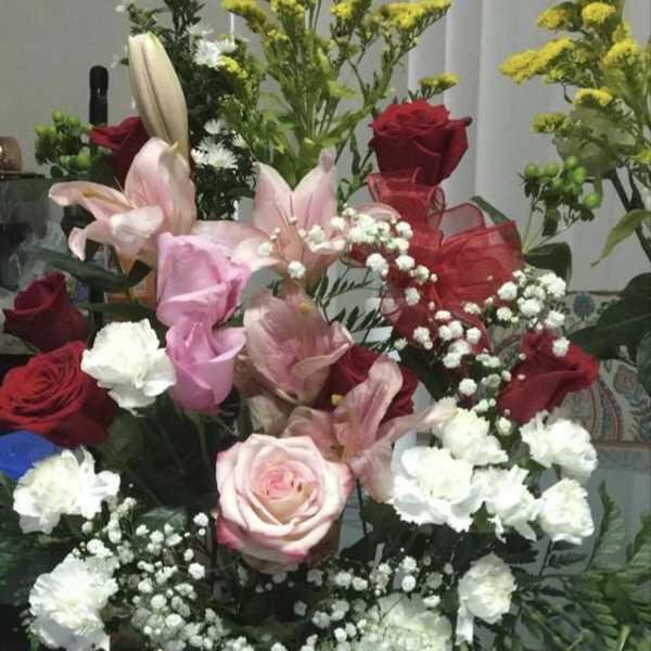 basket flowers roses