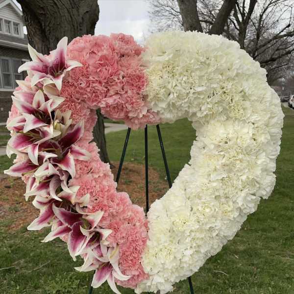 Standing heart with carnations and lilies