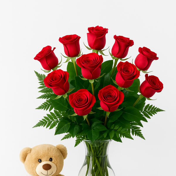 The Sweet Dozen – Roses, Bear & Chocolates