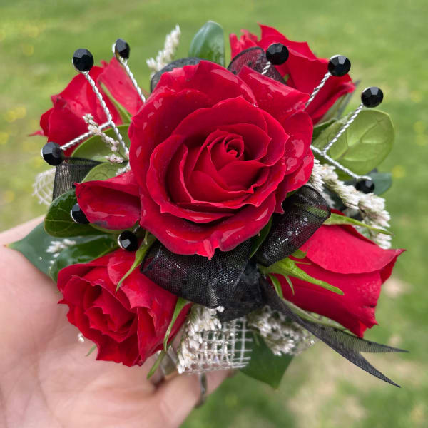 Wrist corsage on keepsake bracelet with Rhinestones