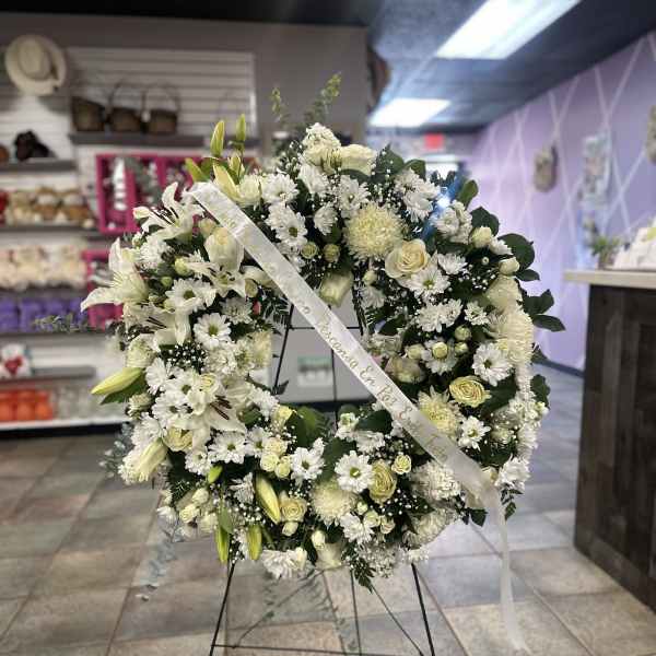ALL WHITE FUNERAL WREATH