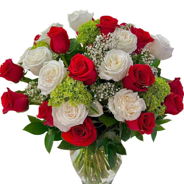Classic Romance – Red & White Rose Arrangement