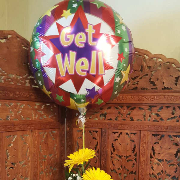 The Gerbera Daisy get well soon with balloon