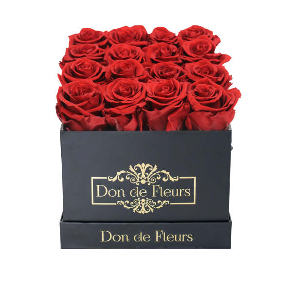 Small Square Preserved Rose Box-Black Classic Box-Red