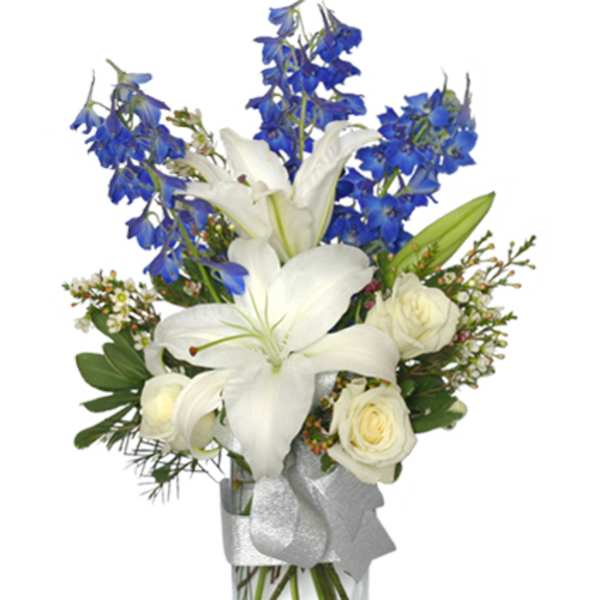 CRISP WINTER SKIES FLOWER ARRANGEMENT