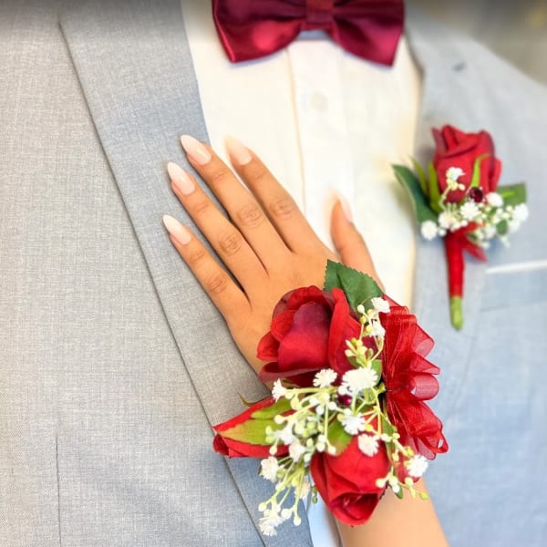 Burgundy Romance Corsage & Boutonniere Set