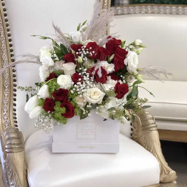 Grace - Red and White Roses with Pampas