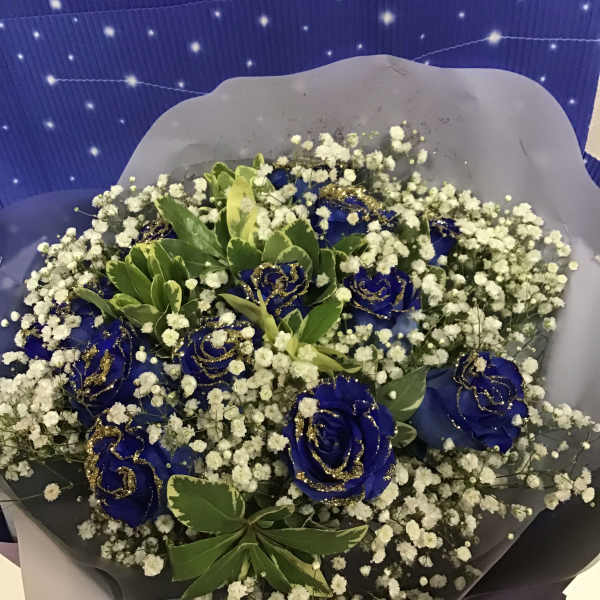 Dozen blue roses