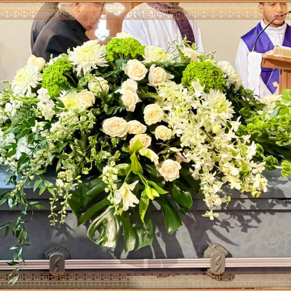 Casket Spray (Simple White with Greenery)