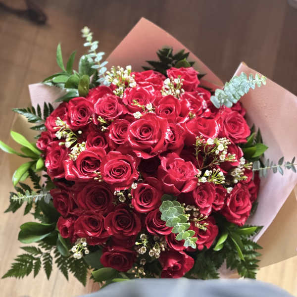 Valentines Two Dozen Rose Hand Tied Bouquet