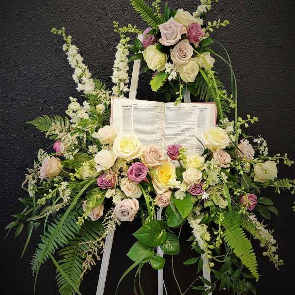 Lavender and White Floral Easel with Bible/ Picture Frame