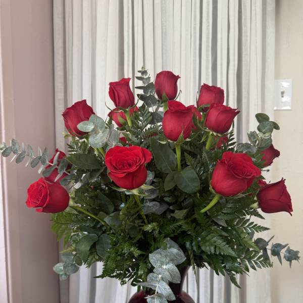 2 Dozen Red Roses with Eucalyptus