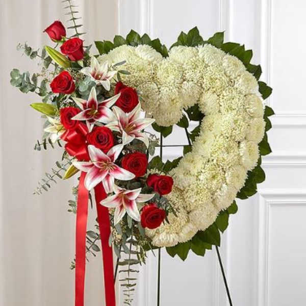 Always Remember Floral Heart Tribute - Red Rose & Lily