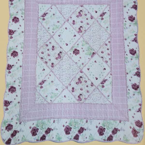 Pink & White Quilted Floral Throw