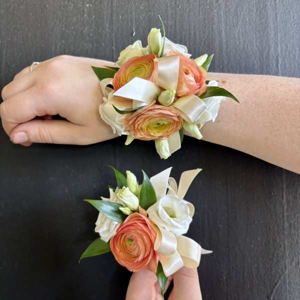 Peach and White Corsage/ Boutonniere Set