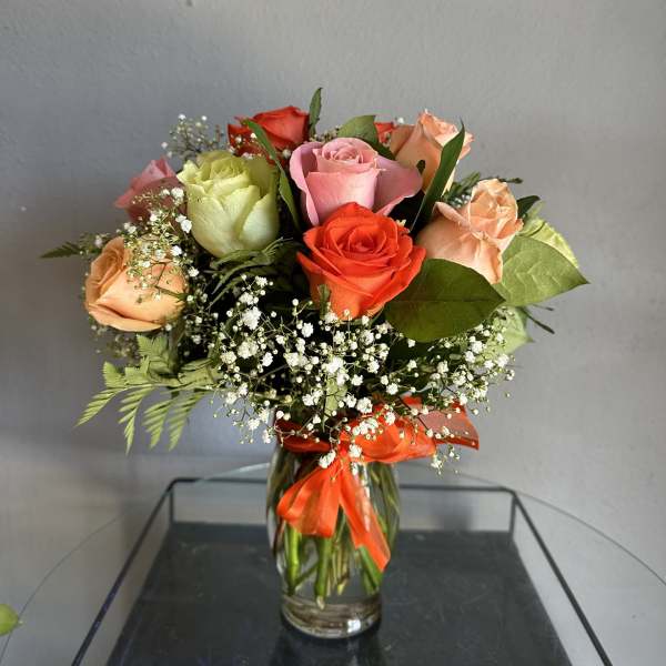 Mixed Colored Rose Special in Vase