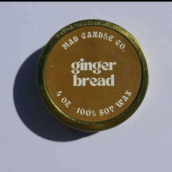 Ginger Bread Soy Candle - 4 oz Gold Tin & Wood Wick