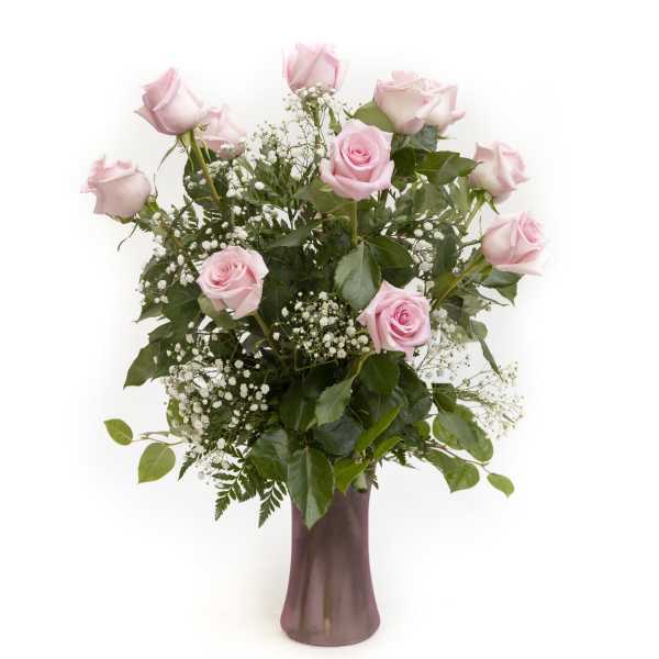 12 Pink Roses Arranged